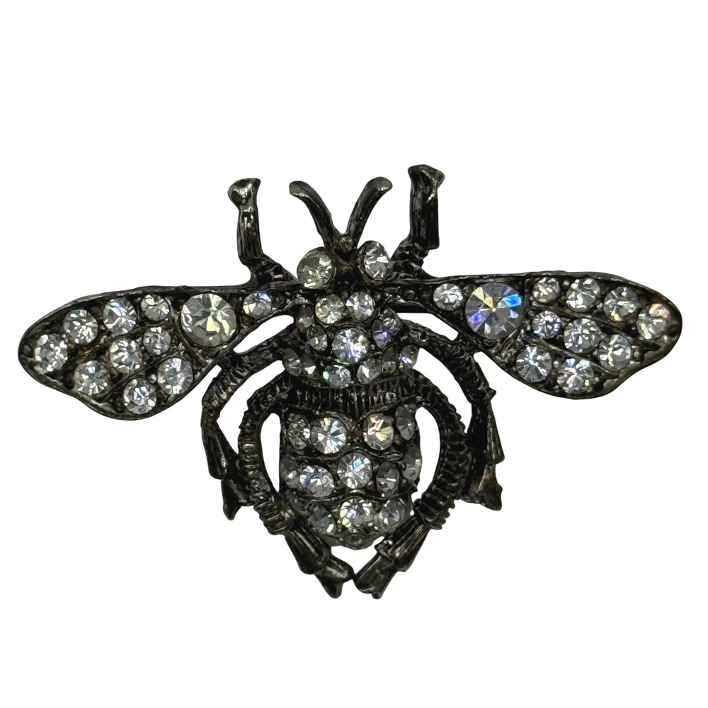 Vintage Style Rhinestone Bumble Bee Brooch Pin‎ Accessory Gunmetal Tone Sparkle